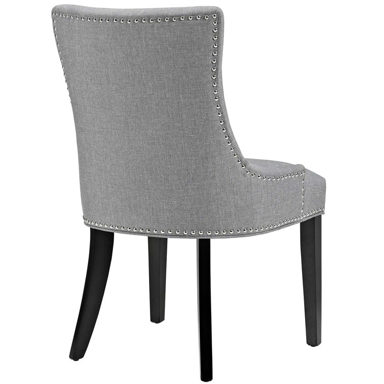 Elegant Parsons Upholstered Side Chair with Nailhead Trim, Light Gray