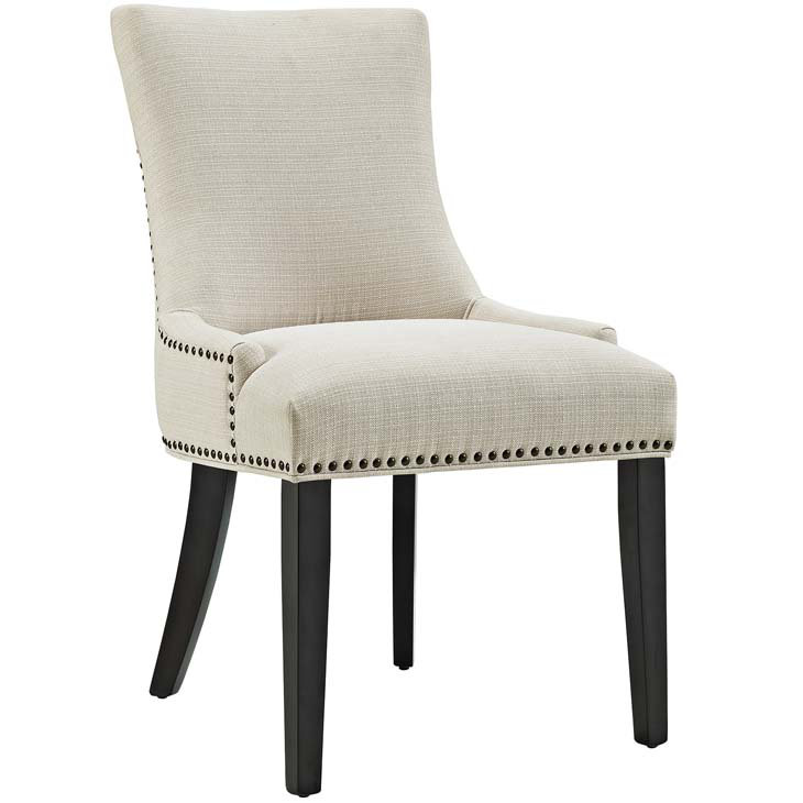 Beige Upholstered Faux Leather Parsons Side Chair with Wood Legs