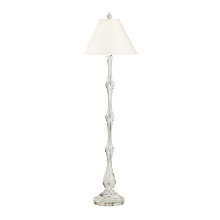 61'' Clear Crystal Candlestick Floor Lamp with Off-White Linen Shade