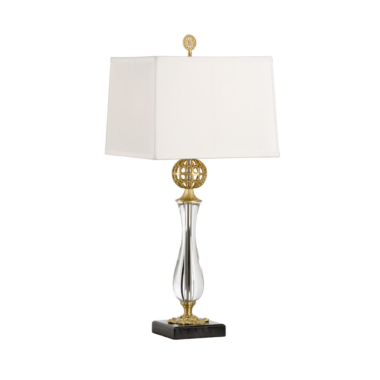 Elegant White Silk Shade Brass and Glass Table Lamp