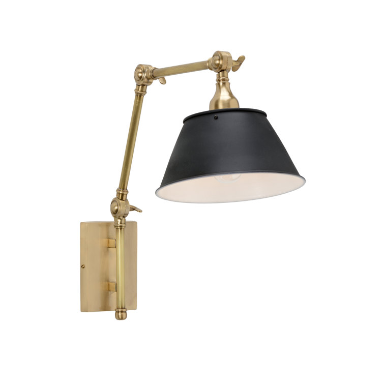 Franklin Antique Brass Swing Arm Sconce with Black Metal Shade