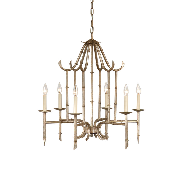 Antique Silver Patina 27" Bamboo Design 6-Light Chandelier