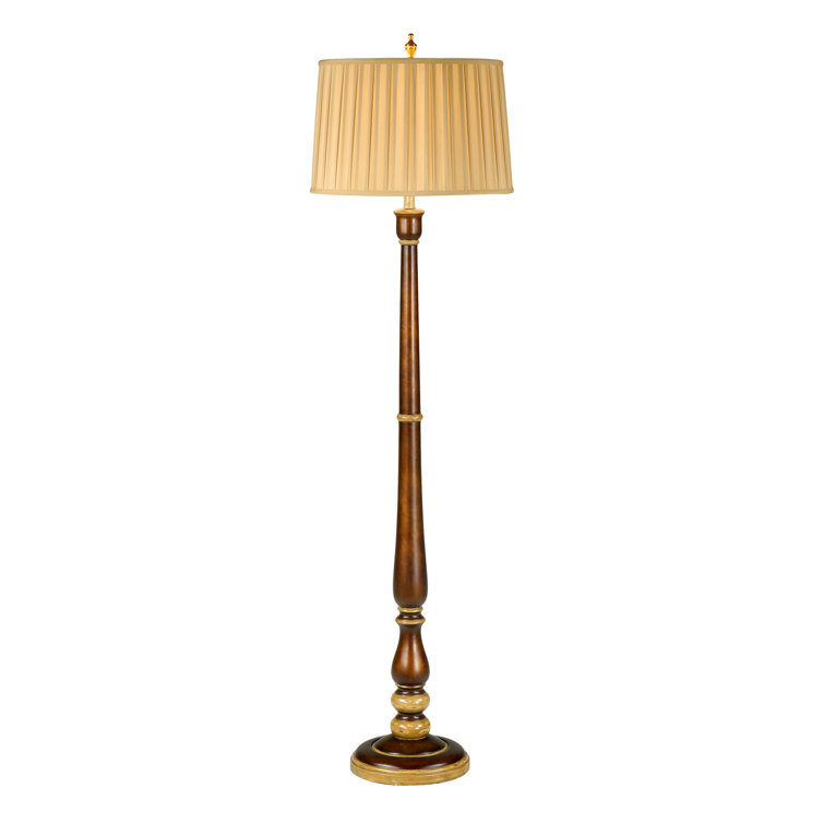 Tuscan Brown Candlestick Floor Lamp with Gold Silk Shade