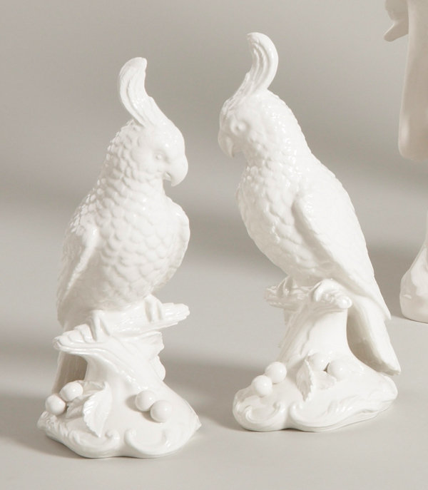 White Ceramic Cockatoo Figurines Pair, 10-inch Height
