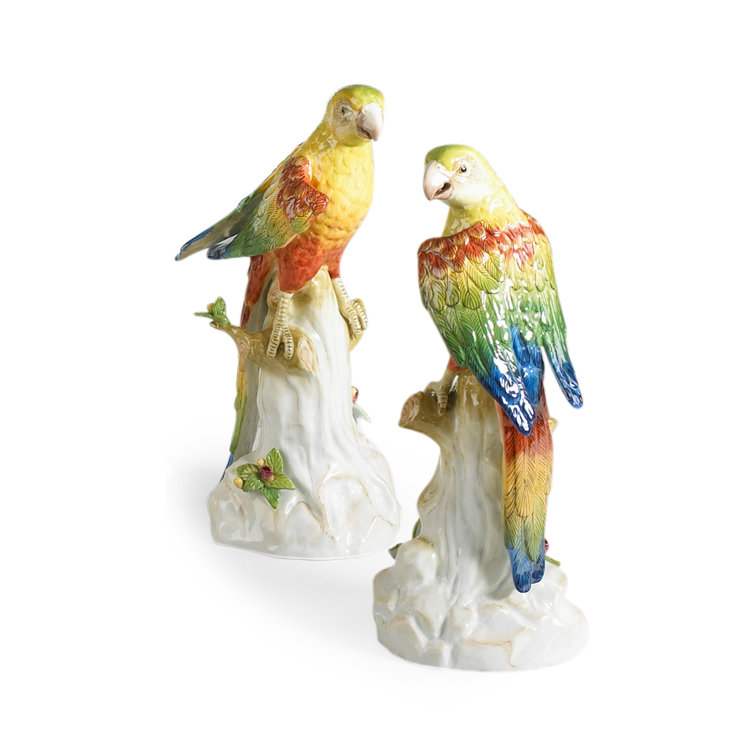 Hand-Painted Ceramic Parrot Figurines with Cherries Set