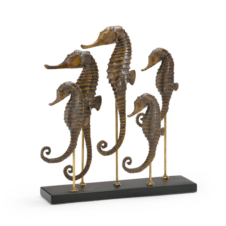 Hand-Colored Coastal Seahorse Figurines on Black Base