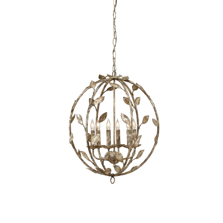 Botanical Leaf 6-Light Distressed Iron Globe Chandelier