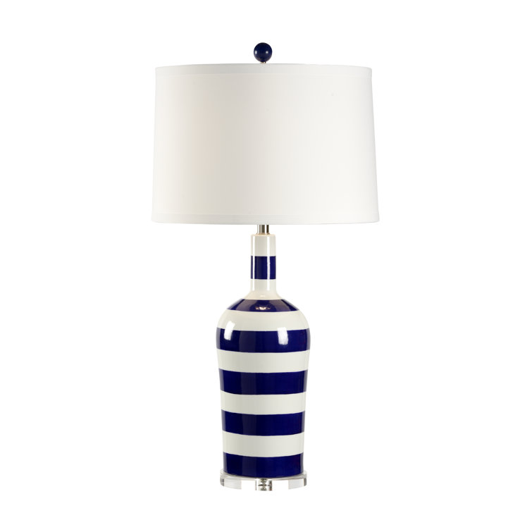 Blue and White Porcelain Table Lamp with Silk Shade