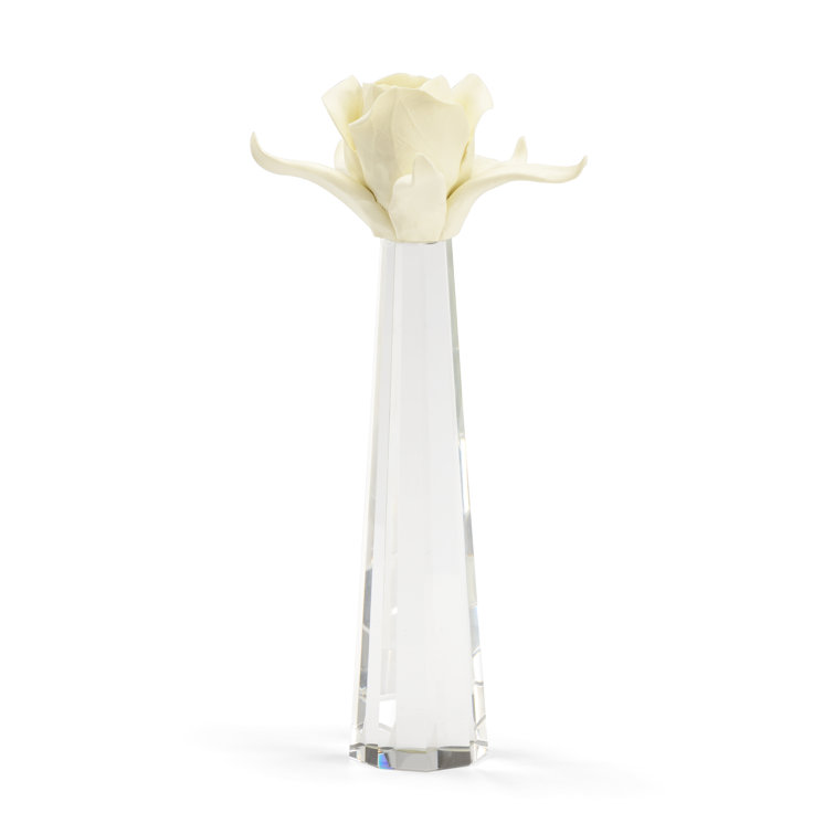 White Porcelain Rose on Clear Crystal Vase