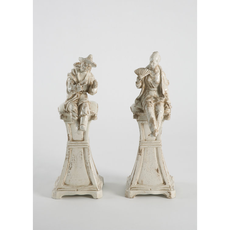 Hand Painted Italian Ceramic Figurine Set in Off-White