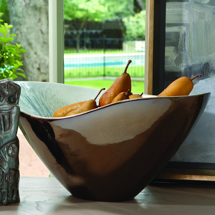 Bronze and Blue Reactive Glaze Ceramic Bowl