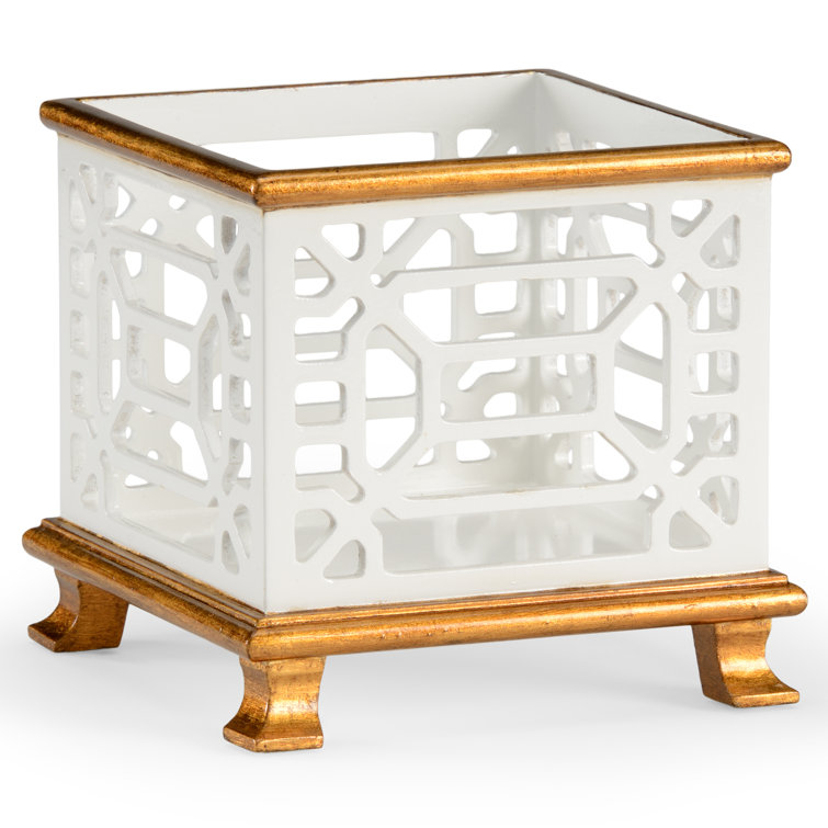 White and Gold Pierced Ceramic Planter with Legs