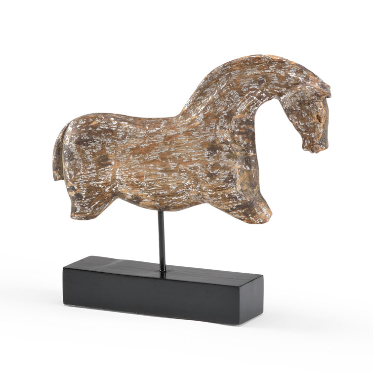 Rustic Worn Silver Wood Horse Sculpture