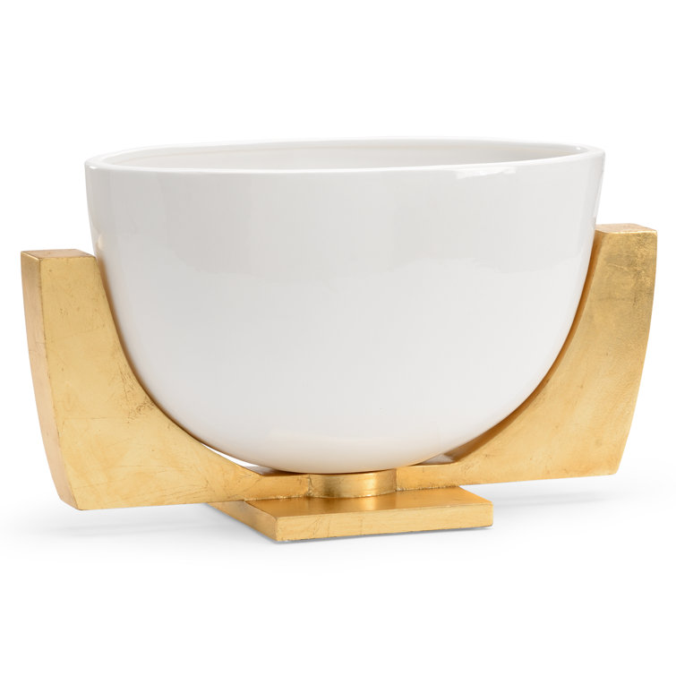 Gloss White Porcelain Bowl with Gold Stand