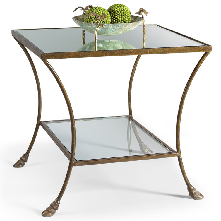 Antique Bronze Mirrored Glass Rectangular End Table
