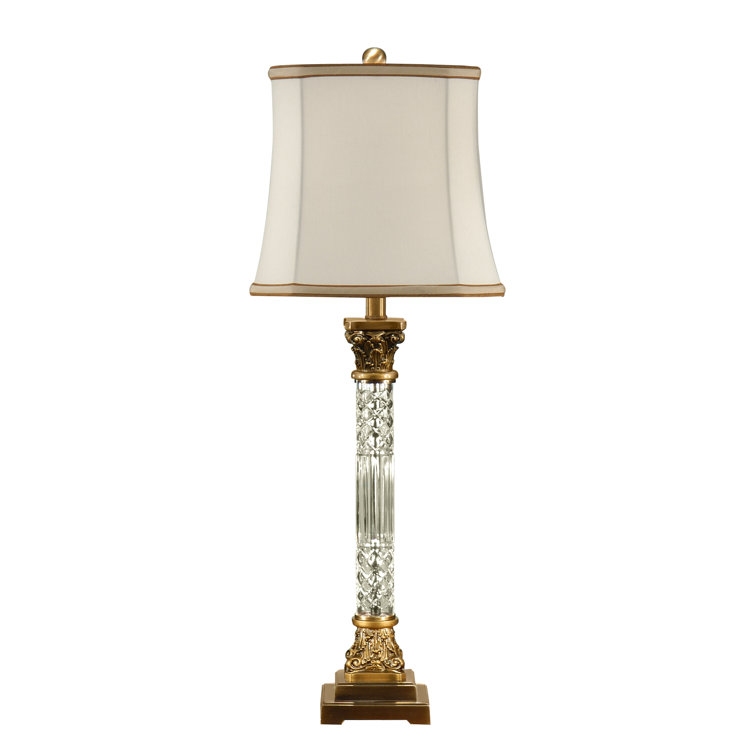 Clear Crystal Column Table Lamp with Eggshell Silkette Shade