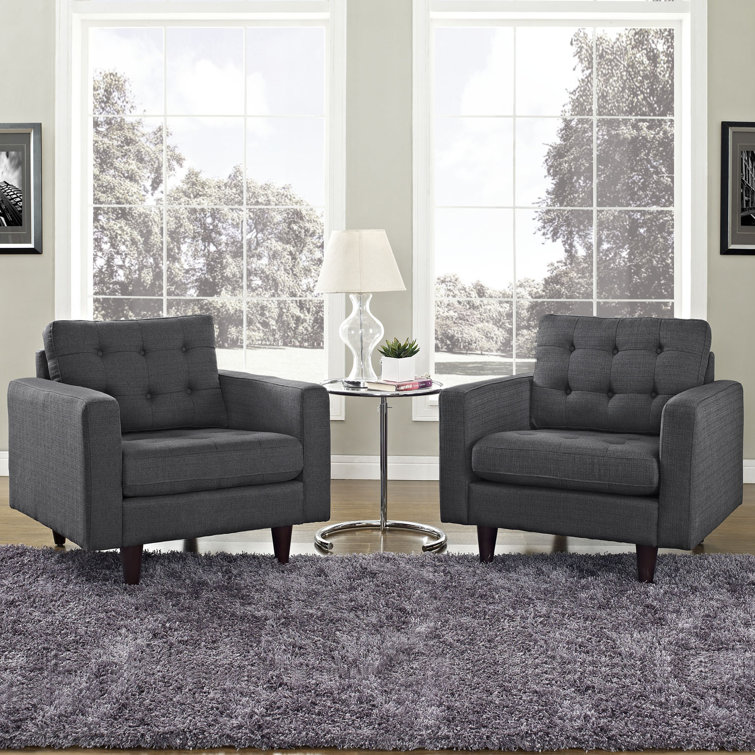 Noble Gray 35.5" Tufted Armchair with Solid Wood Legs