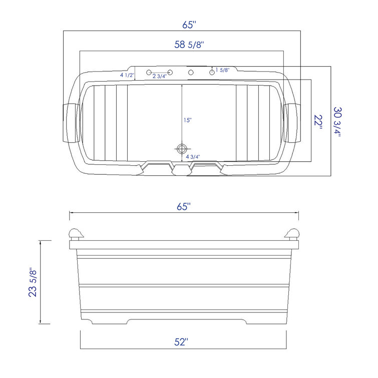 65'' Natural Cedar Wood Freestanding Soaking Bathtub with Fixtures