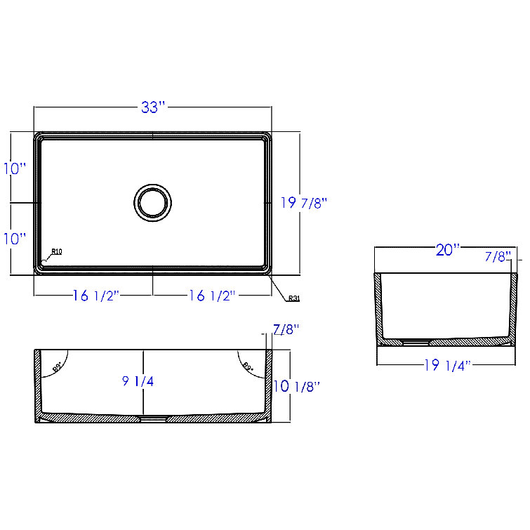 33'' White Fireclay Farmhouse Drop-In Single Bowl Sink