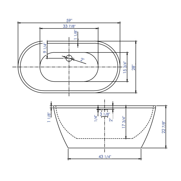 59'' White Acrylic Free Standing Soaking Bathtub
