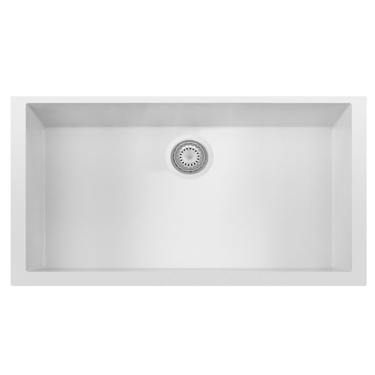 White 33'' Granite Single Bowl Undermount Kitchen Sink