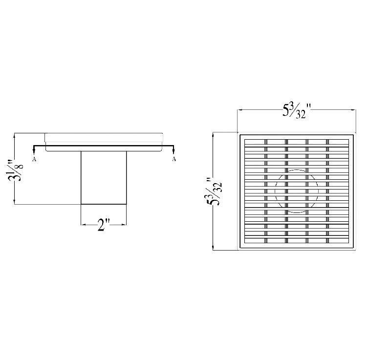 5.25'' Square Stainless Steel Shower Drain with Groove Lines