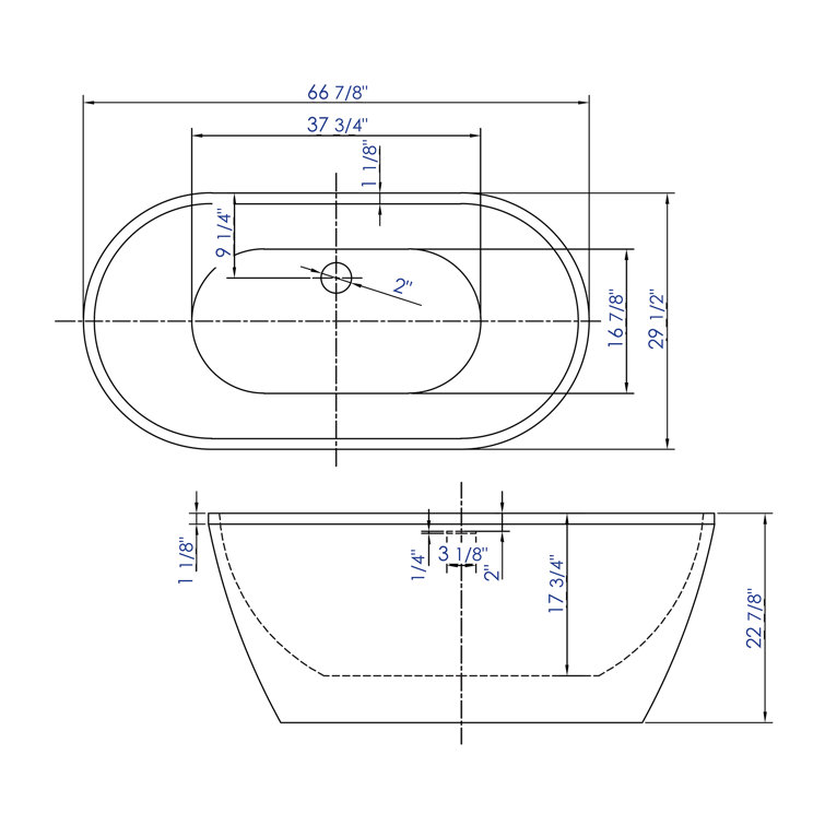 67'' White Freestanding Acrylic Soaking Bathtub