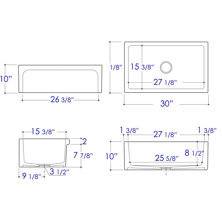 30'' White Fireclay Farmhouse Apron Kitchen Sink