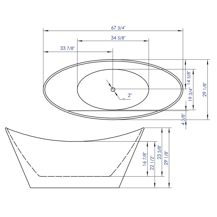 68'' White Freestanding Acrylic Soaking Bathtub
