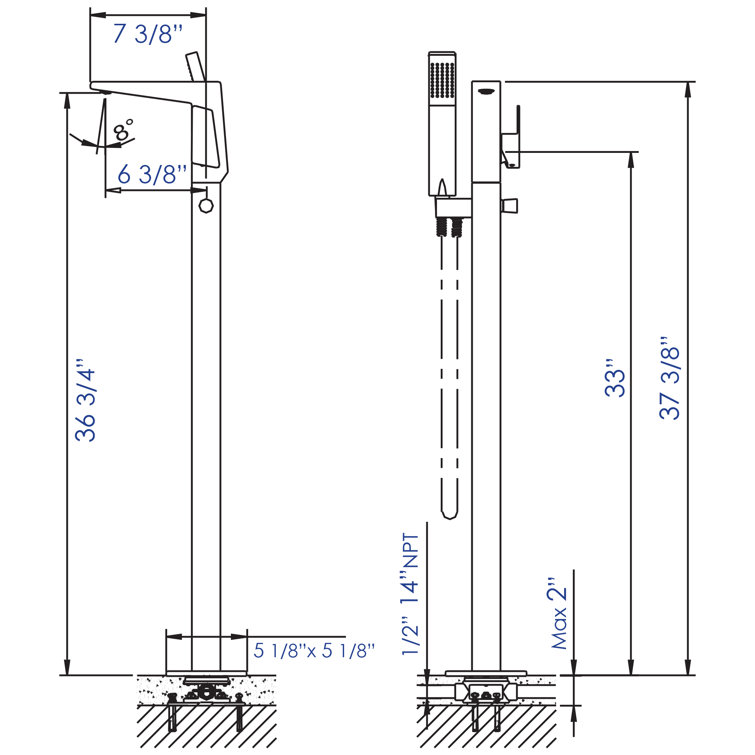 Brushed Nickel Floor Mounted Tub Filler with Handheld Shower