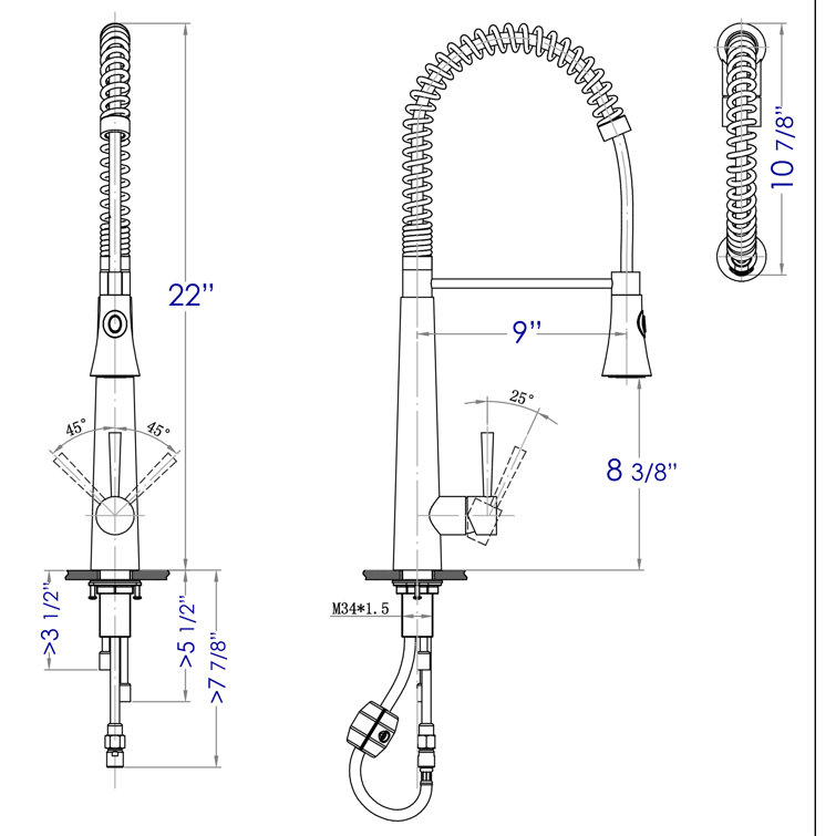 Stainless Steel Commercial Spring Kitchen Faucet with Pull Down Spray