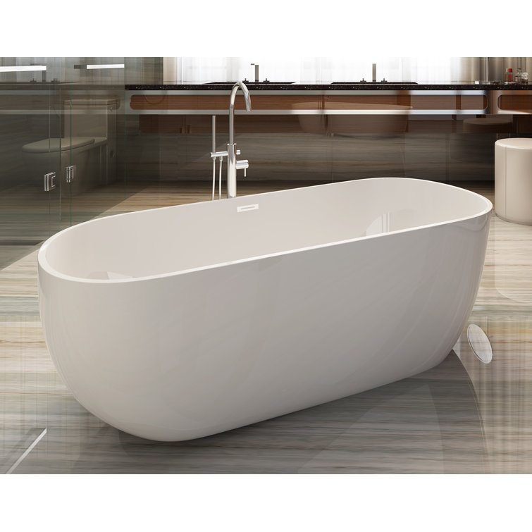 59'' White Acrylic Free Standing Soaking Bathtub