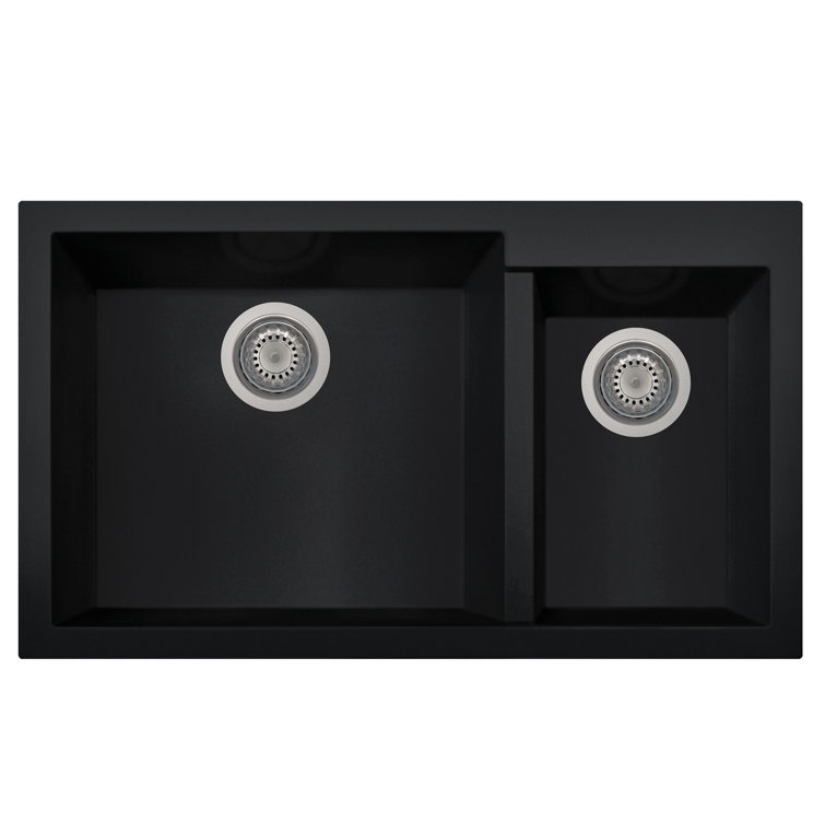 34'' Black Granite Double Bowl Undermount Kitchen Sink
