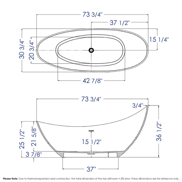 73.75'' White Matte Solid Surface Freestanding Soaking Bathtub