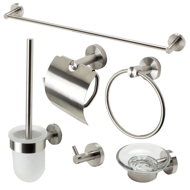 Brushed Nickel 6-Piece Metal Bathroom Accessory Set