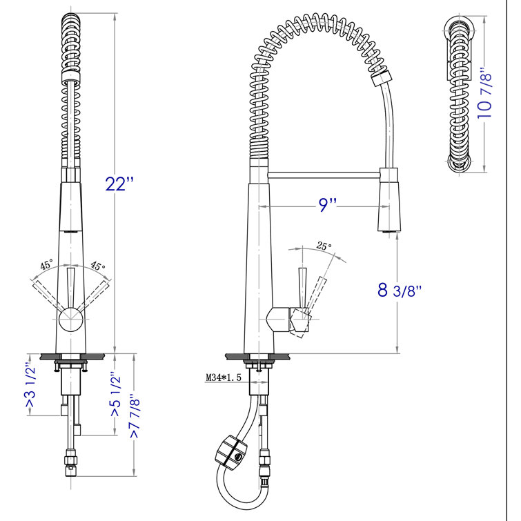 Stainless Steel Commercial Spring Kitchen Faucet with Pull-out Spray