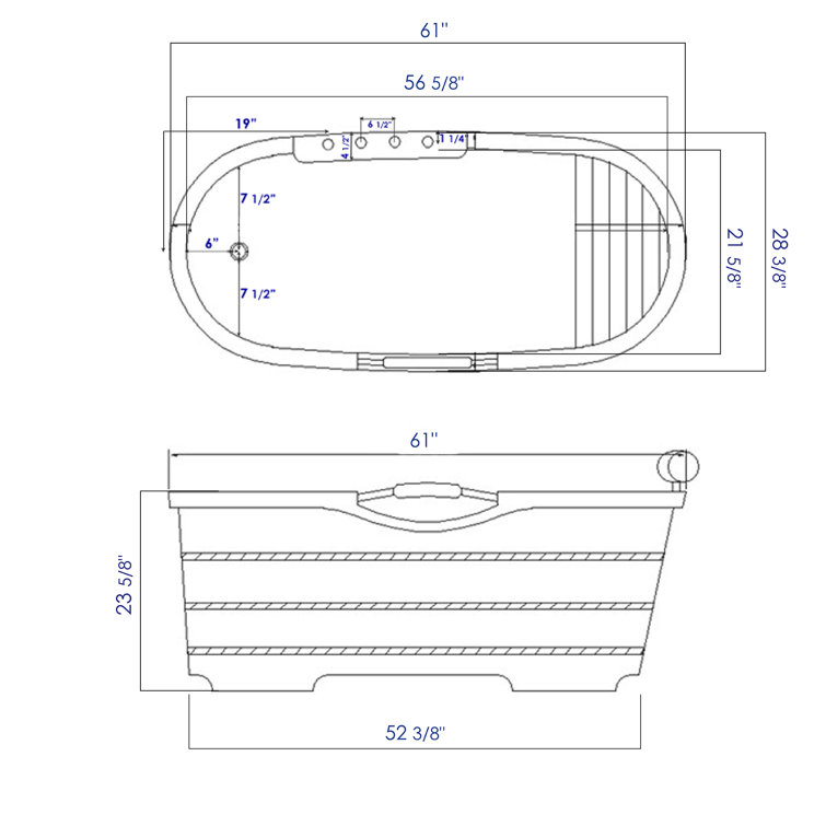 61'' Natural Cedar Freestanding Soaking Bathtub with Chrome Faucet