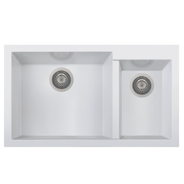 34'' White Granite Double Bowl Undermount Kitchen Sink