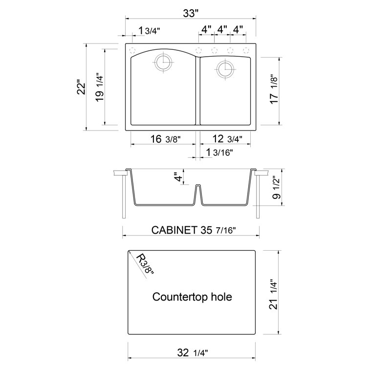Titanium Gray Double Bowl Granite Kitchen Sink, 33 Inch
