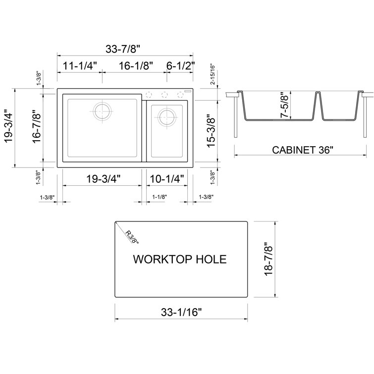 White 34" Double Bowl Drop-In Granite Composite Kitchen Sink