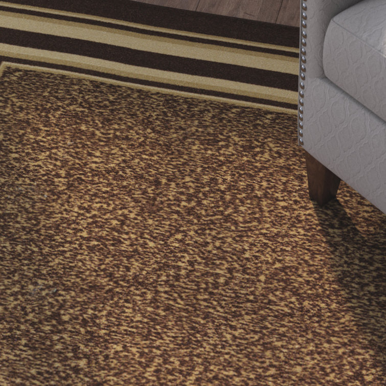 Brown and Beige Synthetic Non-Slip Runner Rug