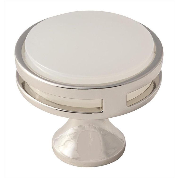 Polished Nickel and Frosted Round Cabinet Knob with Mounting Hardware