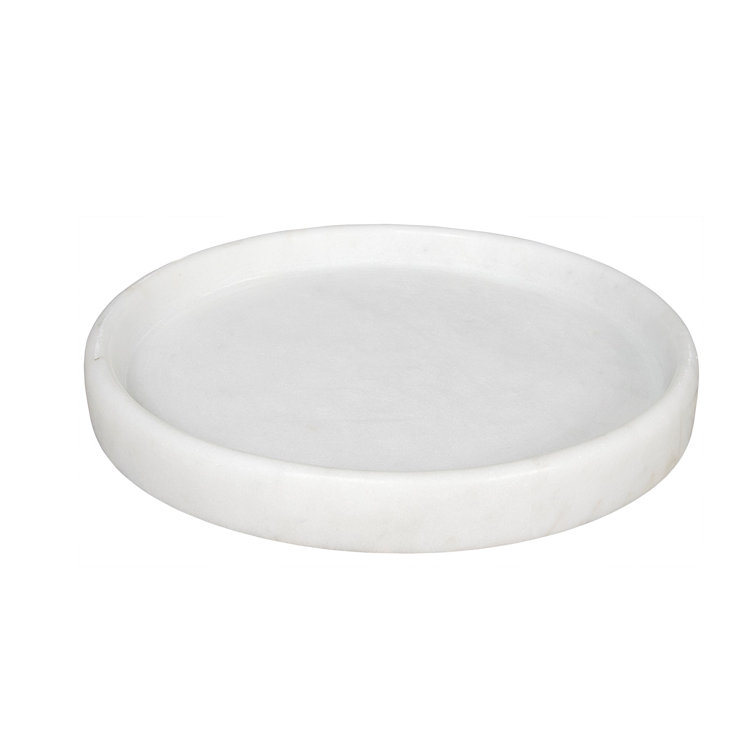 White Marble Round Tray with Simple Lines, 16"