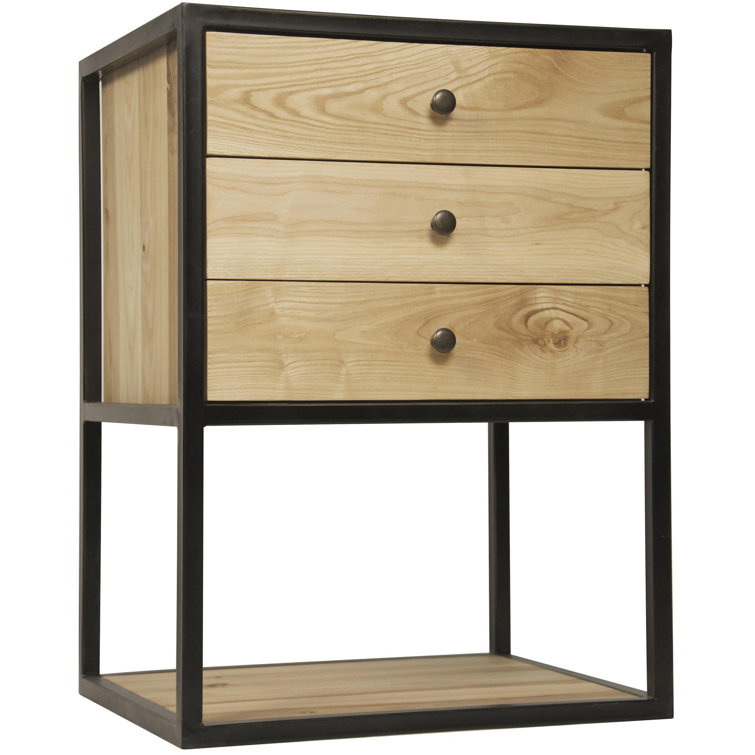 Pearce Elm and Black Metal Rectangular End Table with Storage