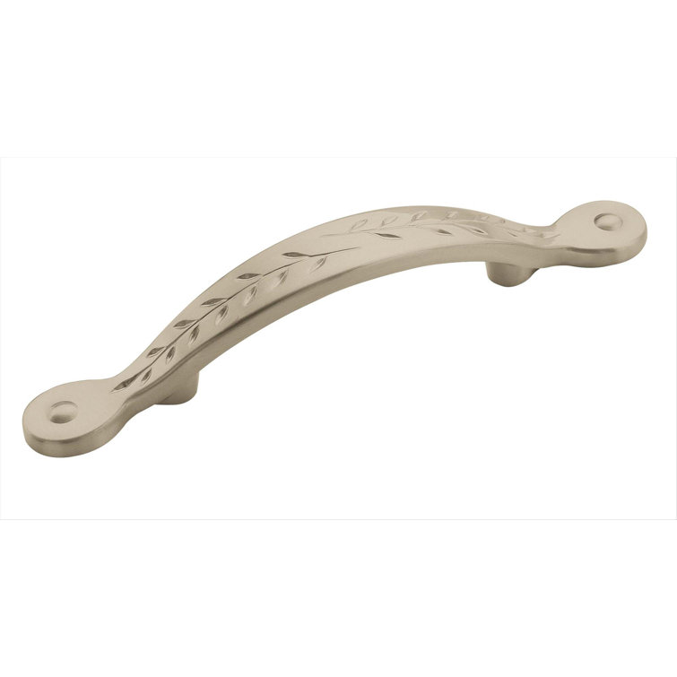 Satin Nickel 3" Arch Cabinet Pull with Leaf Motif