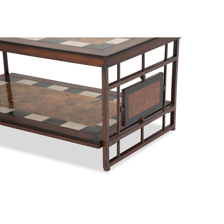 Industrial Rectangular 48" Wood & Metal Coffee Table with Brass Accents