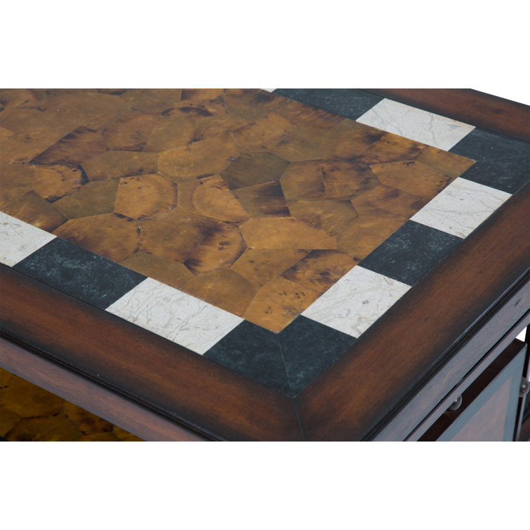 Industrial Rectangular 48" Wood & Metal Coffee Table with Brass Accents