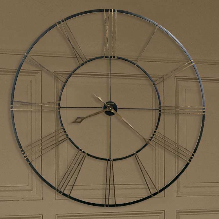 Oversized Antique Gold and Black Metal Wall Clock