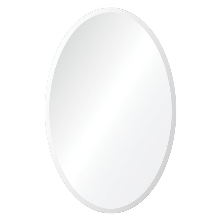 Frameless Oval Beveled Glass Wall Mirror, 39" x 27"