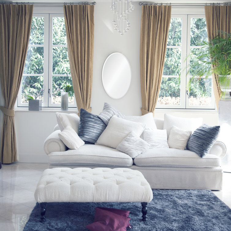 Frameless Oval Beveled Glass Wall Mirror, 39" x 27"